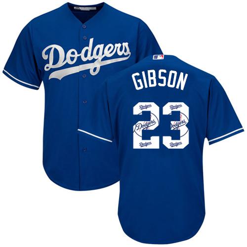 Dodgers #23 Kirk Gibson Blue Team Logo Fashion Stitched MLB Jersey - Click Image to Close